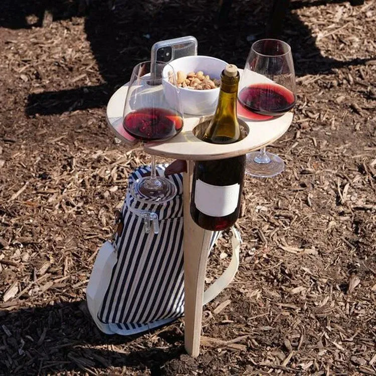 Opvouwbare Picknicktafel met Wijnhouder en Glazenrek Hout Inklapbaar | Sansoti