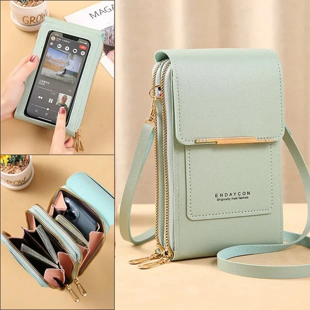 Dames Schoudertas met Telefoonvak en Antidiefstal – Compacte Crossbodytas PU Leer Groen Roze Zwart Grijs Blauw Rood Bruin – Veilige Handtas Portemonnee | Sansoti