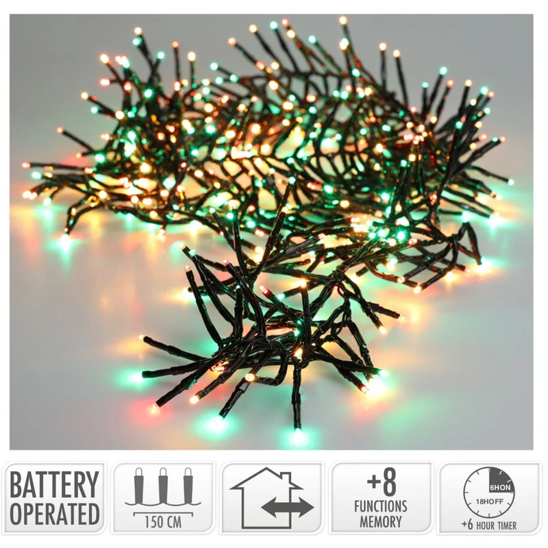 Clusterverlichting 192 Led - 1.4M - Three Tone Traditional - Batterij - Lichtfuncties - Geheugen - Timer