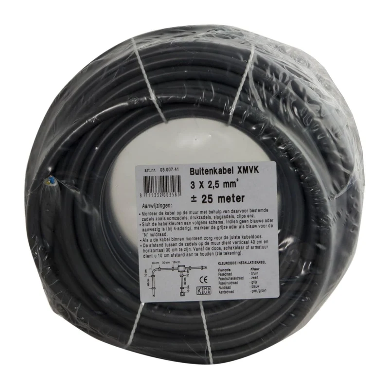 Buitenkabel - Xmvk - 3 X 2.5 Mm² - 25 M - Grijs