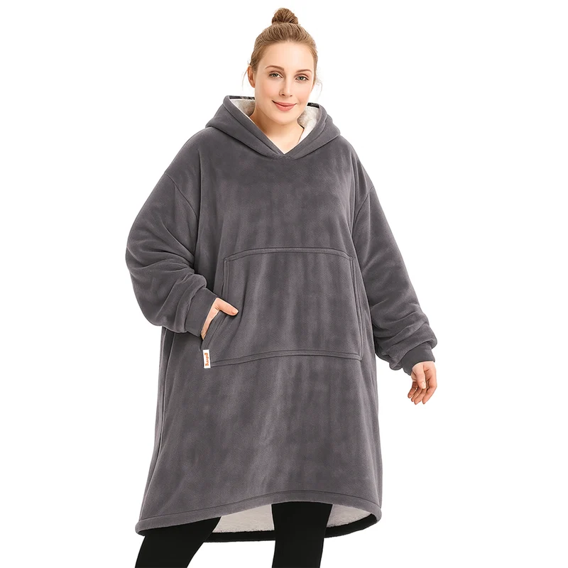 Goliving fleece deken met mouwen - Donker grijs