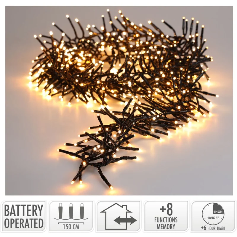 Clusterverlichting 192 Led - 1.4M - Two Tone Romantic - Batterij - Lichtfuncties - Geheugen - Timer