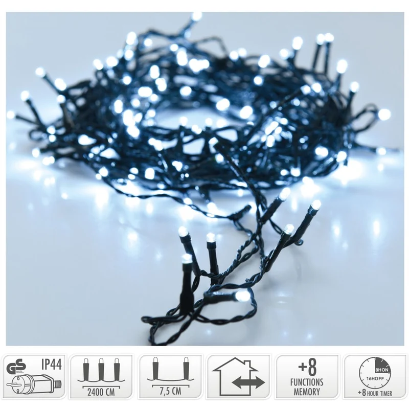 Kerstverlichting 320 Led- 24M - Wit - Timer - Lichtfuncties - Geheugen - Buiten