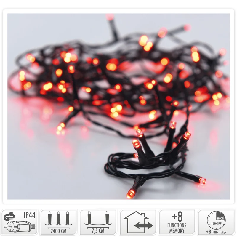 Kerstverlichting 320 Led- 24M - Rood - Timer - Lichtfuncties - Geheugen - Buiten